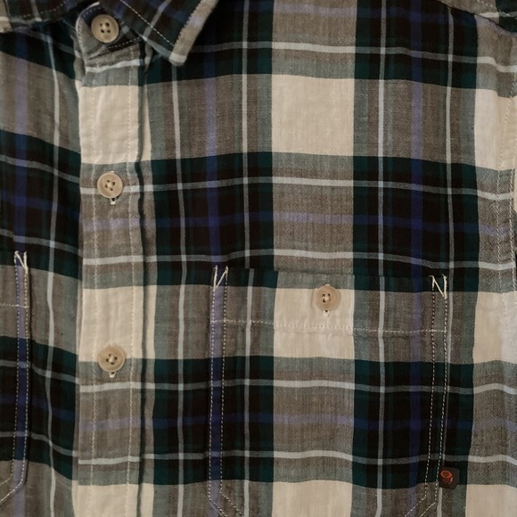 Mountain Hardwear Men L SS Button Up Lined Cotton Shirt Plaid B&W Outdoor Hiking - Picture 4 of 12
